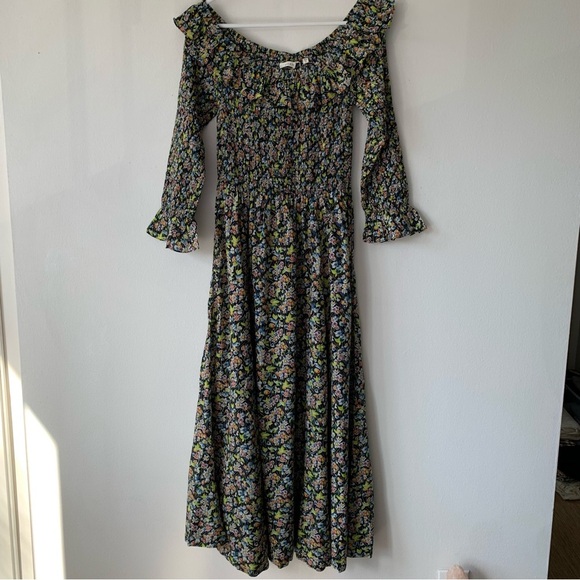 NWT Doen Rosenda Cotton Ruffle Smocked Long Sleeve Maxi Dress Blossom Breeze - Picture 13 of 16